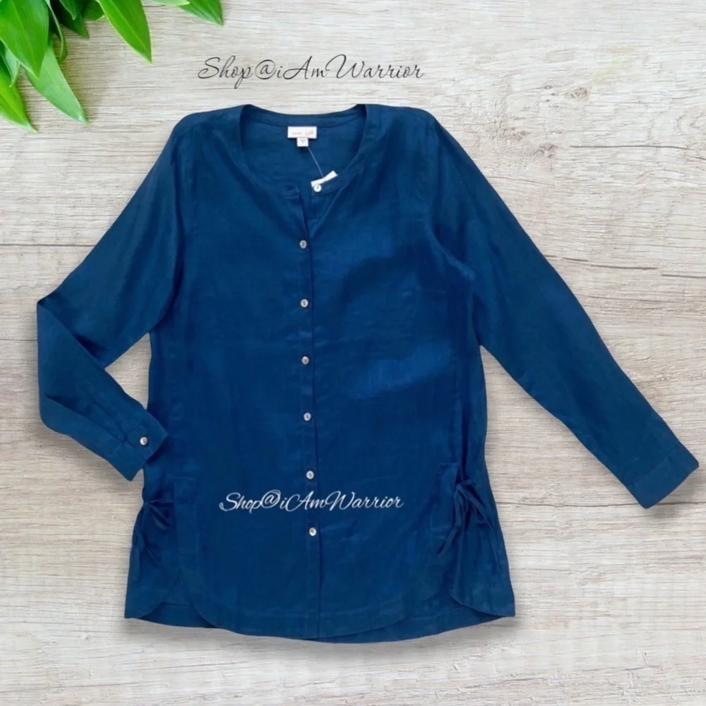 J.Jill NWT seaside blue linen side tie tunic top *shop@iamwarrior